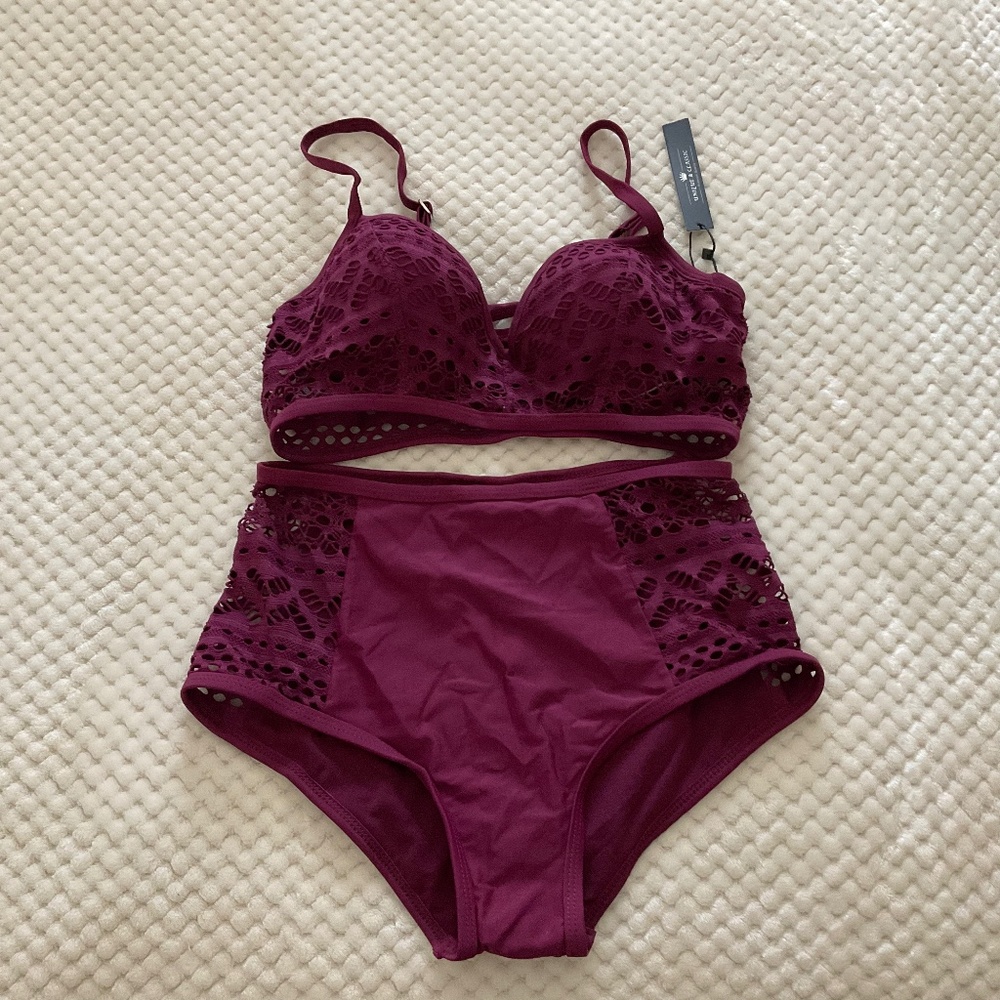 Unique &‎ Casual High Rise/High Cut Purple Crochet Bikini - Size Small